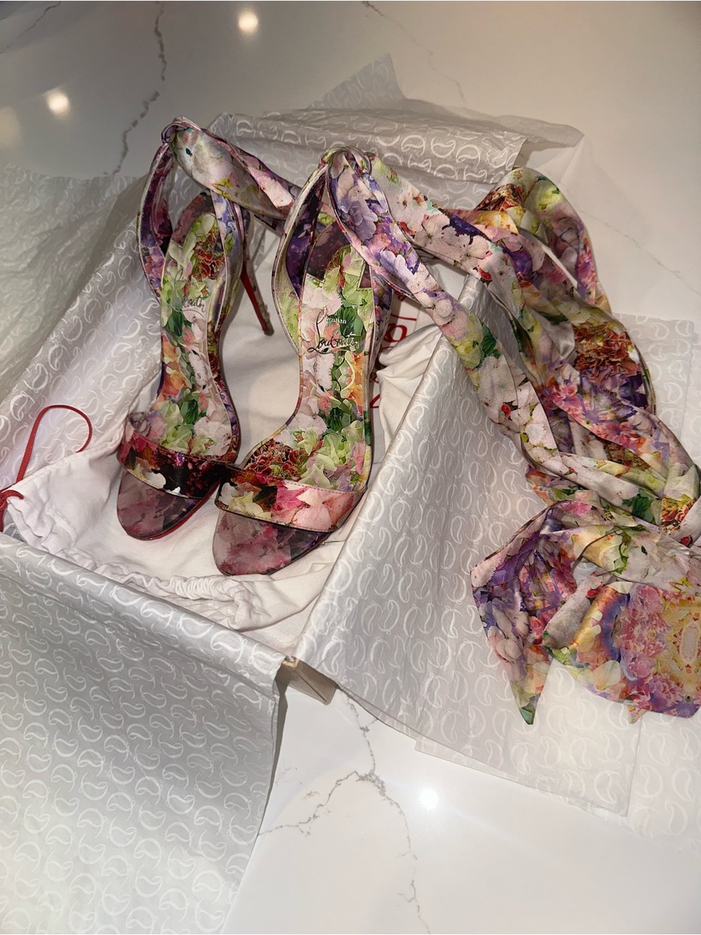 Christian Louboutin Floral Lace-Up High Heels - Multicolor